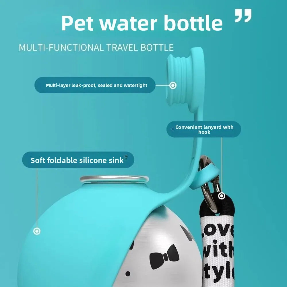 Tragbare Edelstahl Hundetrinkflasche 285ml mit Integrierter Silikonschale