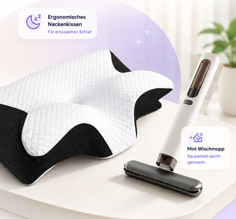 Ergonomisches Nackenkissen und Mini-Wischmopp – clevere Problemlöser für den Alltag