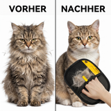 Vorher Nachher Fellpflege Katze mit Tierpflegehandschuh